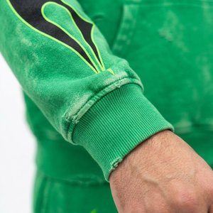 Ensemble de survêtement à capuche tie-dye vert pour homme, imprimé flamme néon, streetwear, coupe régulière, poches à cordon de serrage, poids lourd, 2-en-1 - Product Image 4
