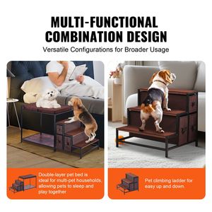 Letto a castello multi-livello per animali domestici con scale, postazione per finestra per cani/gatti, seduta elegante con contenitore, mobili premium per il tuo amico peloso - Product Image 3