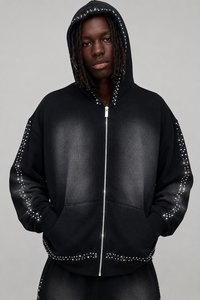 Survêtement unisexe uni délavé à l'acide, écologique, pour l'hiver, avec sweat à capuche et pantalon de jogging, marque privée, streetwear - Product Image 3