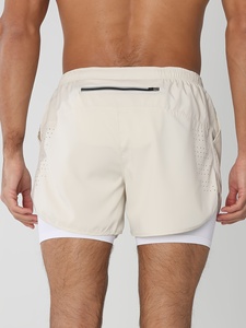 Men's White Quick Dry Sport Shorts Elastic Waist Mid Length Solid Color Knitted Polyester Activewear - Product Image 4