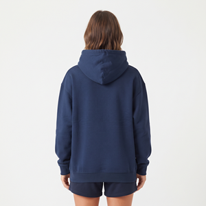 Sudadera con Capucha Extra Grande para Mujer, de Algodón, Hombros Caídos, Color Azul Marino Sólido, Sudadera Informal - Product Image 3