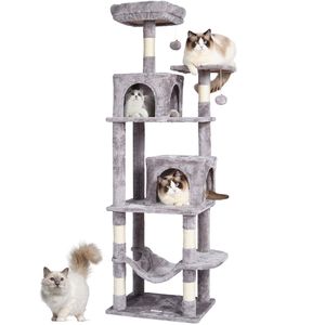 63\" Indoor Cat Tower with 2 Condos Sisal Scratching Post <b>Hammock</b> Top Perch Jumping Platforms-Large Cat Tree & Scratcher - Product Image 1
