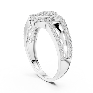10K White Gold Rhodium Plated Lab Grown Diamond Halo Swirl Spiral <b>Statement</b> <b>Ring</b> - Product Image 4