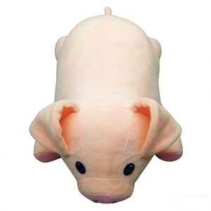 Peluche de cerdo gordo de orejas caídas rosa personalizado, suave almohada de peluche de cerdo rosa claro acostado - Product Image 1