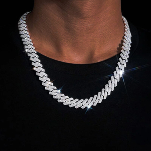 ราคาขายส่ง สร้อยคอแบบ Cuban Link ทองเหลือง 10 มม. 2 แถว ประดับเพชร VVS Moissanite พร้อมใบรับรอง GRA - Product Image 1