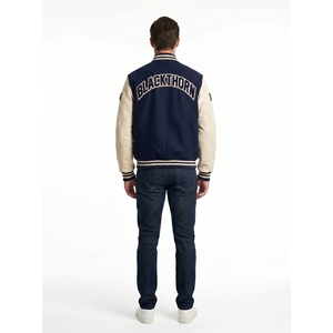 Blouson universitaire haut de gamme pour homme, personnalisé, en laine et cuir épais, zippé, coupe-vent, style streetwear tendance, OEM Letterman - Product Image 2