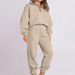 Unisex Solid Color Fleece Quarter Zip Sweatshirt And Jogger Pants Set Casual Oversized Tracksuit Autumn Wear - Product Image 3