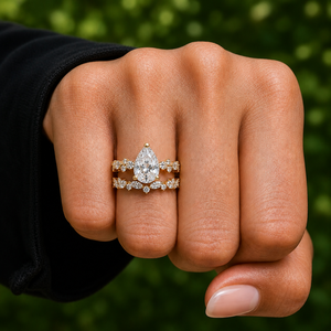 18K 14K Gold Pear Cut Lab grown Diamond IGI Certified Matching Wedding Band Bridal <b>Set</b> for <b>Women</b> Engagement <b>Rings</b> Luxury <b>Ring</b> - Product Image 1