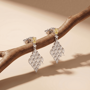 Boucles d'oreilles pendantes en diamant jaune de culture, or blanc, bijoux de luxe, cadeau de mariage pour femme - Product Image 6