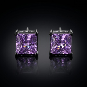 Luxury Purple Zircon Men <b>Stud</b> Earrings Princess Cut Ruby Stone 925 Sterling <b>Silver</b> Hip Hop Earring for Men - Product Image 1