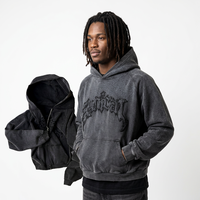 Sweat à capuche oversize noir en coton avec logo imprimé en relief, poche avant, coupe courte, style automne pour homme