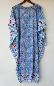 Nuevo y Elegante Kaftán con Estampado Animal, Cuello en V, Cordón Ajustable, Corte Acampanado, de Algodón Suave Indio, con Encaje, Largo Completo, para Playa - Product Image 3