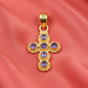 Colgante de cruz de plata de ley 925 con piedra preciosa de amatista morada, joyería religiosa vintage hecha a mano para mujeres y hombres, regalo de Navidad - Product Image 4