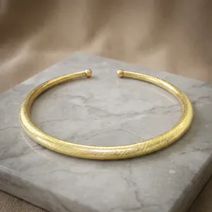 Handmade Brass Hasli <b>Necklace</b> | Gold Plated Open Collar Choker | Traditional Tribal Brass Neckpiece | Adjustable Fashion Jewelry - Product Image 3