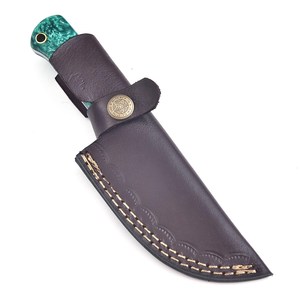 Cuchillo de caza y desollado de hoja fija de acero de Damasco forjado a mano, mango de resina, espiga completa, cuchillo personalizado OEM/ODM, funda de cuero - Product Image 4