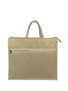 กระเป๋าถือผ้ากระสอบพร้อมช่องซิปด้านหน้าและหูหิ้ว - Product Image 1