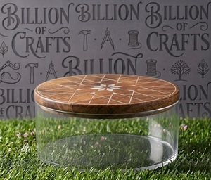 Contenedor Redondo Transparente de Acrílico Premium para Regalos de Chocolate con Tapa de Madera - Product Image 3