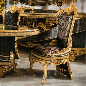 Juego de Comedor de Estilo Barroco Francés en Negro y Dorado, Muebles Antiguos de Alta Gama, Tallados a Mano, de Lujo, de Madera de Caoba Sólida y Duradera - Product Image 4
