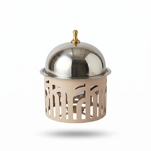 Metal Laser-Cut Design Chafing Dish Round Shape Durable, High Quality Powder Coating And <b>Chrome</b> Finish For Luxury Dining - Product Image 6