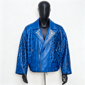 PIHA SPORTS Men's Varsity <b>Jacket</b> Green Color Block Stand Collar Casual Genuine <b>Leather</b> Outerwear <b>Winter</b> Regular Fit Biker Front - Product Image 3