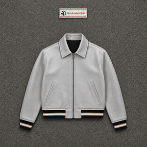 MODERN <b>SILVER</b> BOMBER <b>JACKET</b> FOR MEN With Zipper Closure Turn-down Collar Casual Style Polyester Cotton Blend Autumn Wear TRENDY - Product Image 5