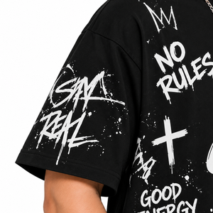 T-shirt noir surdimensionné pour homme, respirant, style streetwear, manches courtes, grande taille, jersey de coton vintage, col rond, haute qualité - Product Image 3