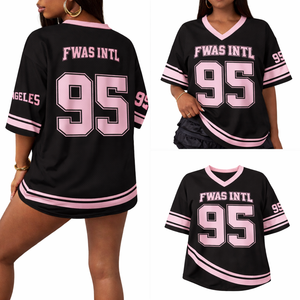 Trendy Women Custom Pink Sports Jersey Streetwear V Neck Sublimation Print Number Mesh T-<b>Shirts</b> American Football Jersey - Product Image 1