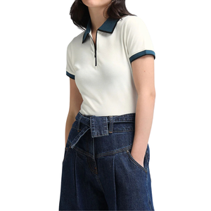 Camiseta Polo de Manga Corta para Niñas, Casual, Bordada, con Patrón a Cuadros, Transpirable, de Secado Rápido, con Cuello en Contraste y Cierre de Cremallera, Personalizable - Product Image 5