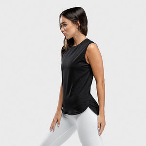 Débardeur court sans col côtelé personnalisé avec logo pour femme, style streetwear, entraînement, gym, fitness, séchage rapide, respirant, 100 % polyester - Product Image 4