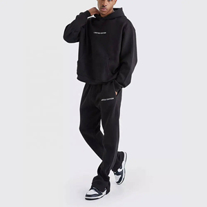 Ensemble de survêtement sportif style athlétique en molleton de coton, sweat-shirt et pantalon de jogging, coupe décontractée, vêtements d'entraînement imprimés - Product Image 1