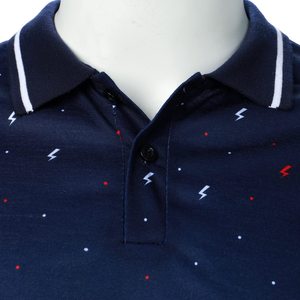 Polo de Manga Corta Azul Estampado para Hombre, Estilo Casual, Tejido Transpirable con Diseño de Rayos, MOQ Bajo, Camisetas para Hombre - Product Image 5