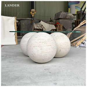Lander đá <span class=keywords><strong>travertine</strong></span> giao diện điều khiển bảng bên bảng thiết lập phòng khách đồ nội thất bóng bệ hiện đại sang trọng Đá Cẩm Thạch Bàn cà phê - Product Image 5