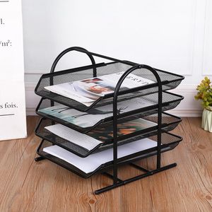 Organizzatore da Scrivania a 4 Ripiani in Rete Nera Estraibile, Vassoi Impilabili per Archiviazione Documenti A4 e Carta - Product Image 2