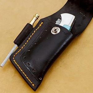 มีดพับเหล็กดามัสกัส ด้ามเทอร์ควอยซ์ พร้อมที่จุดไฟ สำหรับพกพา ล่าสัตว์ คุณภาพสูง 58HRC รับประกัน 3 ปี ODM OEM - Product Image 5