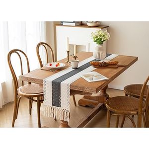 Runner da Tavolo Boho Chic 72 Pollici, Decorazione Natalizia per la Casa con Macramè Rustico Grigio e Nappe in Stile Fattoria - Product Image 6