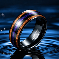 Bague en carbure de tungstène noir avec incrustation de bois et de lapis-lazuli, alliance de mariage bombée de 8 mm pour homme, bijoux inspirés de la nature en gros