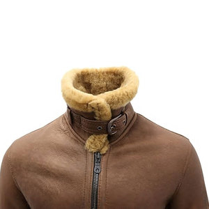 Veste en cuir de mouton marron pour homme, style bomber, veste d'aviateur, col en fourrure, veste de vol vintage - Product Image 4