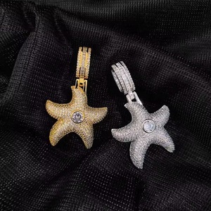 Nuevo Colgante de Estrella de Mar y Pentagrama de Alta Calidad con Circonita Cúbica, Chapado en Oro sobre Latón, Estilo Hip Hop - Product Image 1