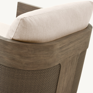 Chaise longue moderne de haute qualité, finition foncée, accoudoir en rotin, élégante, en teck massif, pour hôtel, villa, bord de piscine, mobilier d'extérieur - Product Image 4