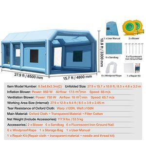 Cabina di Verniciatura Gonfiabile Portatile per Auto e Piccoli Camion 27.9 X 15.7 X 10.8 ft con Sistema di Illuminazione LED 950W+750W per Essiccazione - Product Image 3