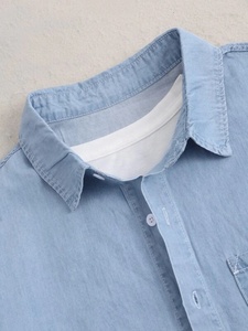 Camisa de Mezclilla para Hombre, Casual, Manga Larga, con Botones, Estilo Lavado, de Algodón Suave, Estilo Urbano, Ligera, para Uso Diario, Corte Relajado, a la Moda - Product Image 4