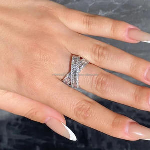 Iced Out Baguette Moissanite Diamond Criss Cross Engagement Wedding Hip Hop Crossover <b>Statement</b> <b>Ring</b> 925 Sterling <b>Silver</b> Jewelry - Product Image 6