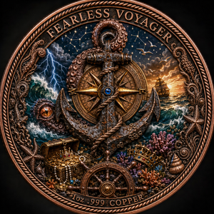 Pièce de monnaie personnalisée en cuivre fin .999 de 1 oz, motif Monstre marin Kraken <span class=keywords><strong>Voyager</strong></span> intrépide, collection artistique de l'ère nautique, médaille de collection - Product Image 2