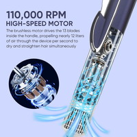 Pengering Rambut & Pelurus Rambut Elektrik Kecepatan Tinggi 2-in-1 Profesional BLDC 110000rpm Ionic Catokan Rambut Pemanas Cepat Rumah Tangga