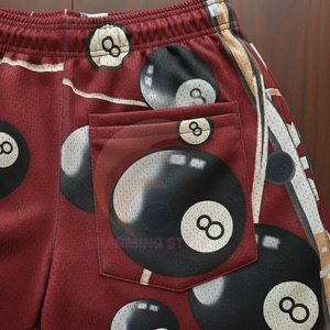 Pantalones Cortos de Baloncesto Unisex para Adultos, 100% Poliéster, Teñidos con Estampado Abstracto de Rayos Rojos y Negros, de Secado Rápido, Transpirables, con Cordón Ajustable - Product Image 6