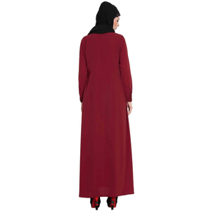 Robe Abaya longue rouge pour femme, à manches longues, col châle, coupe ample, couleur unie, en rayonne, style Moyen-Orient, pour usage quotidien - Product Image 2