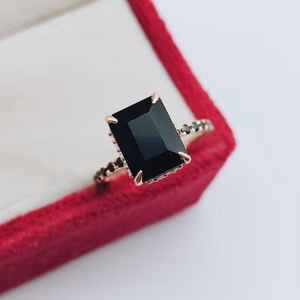 <b>Black</b> <b>Onyx</b> Ring Emerald Cut Statement Ring 925 Sterling Silver 14K Rose Gold Plated <b>Black</b> Stone Ring - Product Image 1