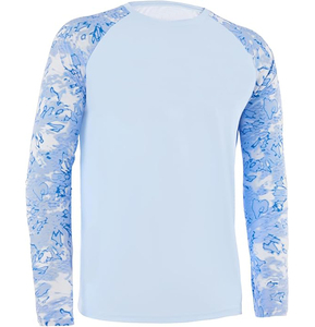 เสื้อแรชการ์ดแขนยาวสำหรับผู้ชาย สีดำ-น้ำเงิน ลายปลา ป้องกันรังสียูวี ผลิตจากโพลีเอสเตอร์ แห้งเร็ว ระบายอากาศได้ดี เป็นมิตรกับสิ่งแวดล้อม เสื้อสำหรับตกปลา UPF 50+ ป้องกันแสงแดด - Product Image 5