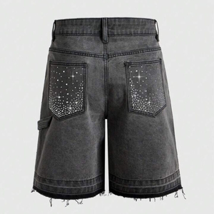 Shorts en jean vintage décontractés pour homme, taille mi-haute, coupe droite, 100 % coton respirant, séchage rapide, ourlet brut, délavage vintage - Product Image 3