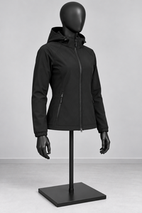 Chaqueta softshell negra con capucha para mujer, resistente al agua, con cierre, para senderismo, otoño - Product Image 2